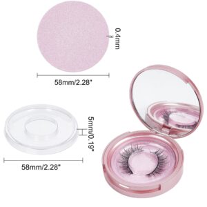 Qeuly 3 Pack Eyelash Case, Circle lash Packaging Case with Makeup Mirror, Eyelash Storage Empty Box with False Eyelash Holder for Women and Girls (Rose Gold)