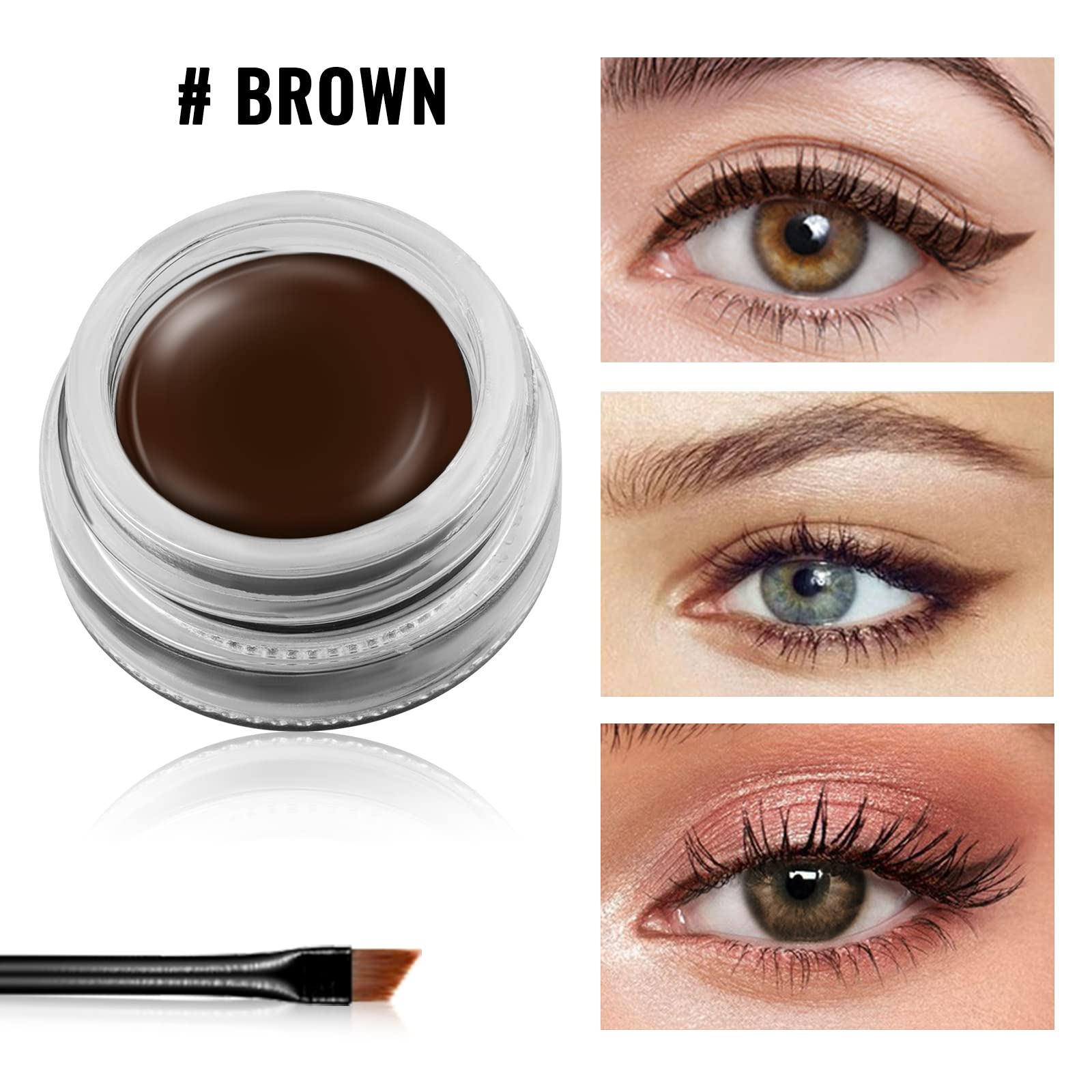 Erinde Brown Gel Eyeliner, Waterproof Long Lasting Cream Eyeliner Gel, High-Intensity Pigments Smudge-Proof Eye Liner Makeup, Water-Resistant Eyeliner with 2PCS Eyeliner Brushes 06# Brown