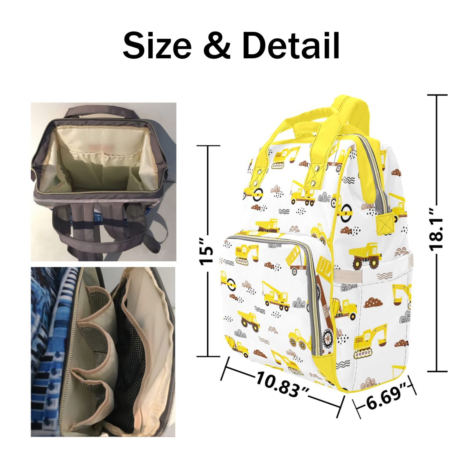 Personalized Diaper Bag Backpack Tote,Yellow Truck Quilt,Custom Diaper Bags for Shower Gift