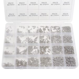 HVAZI 24 Kinds M1 M1.2 M1.4 M1.5 M1.7 M2 304 Stainless Steel Phillips Pan Head Small Self Tapping Screws Assortment Kit