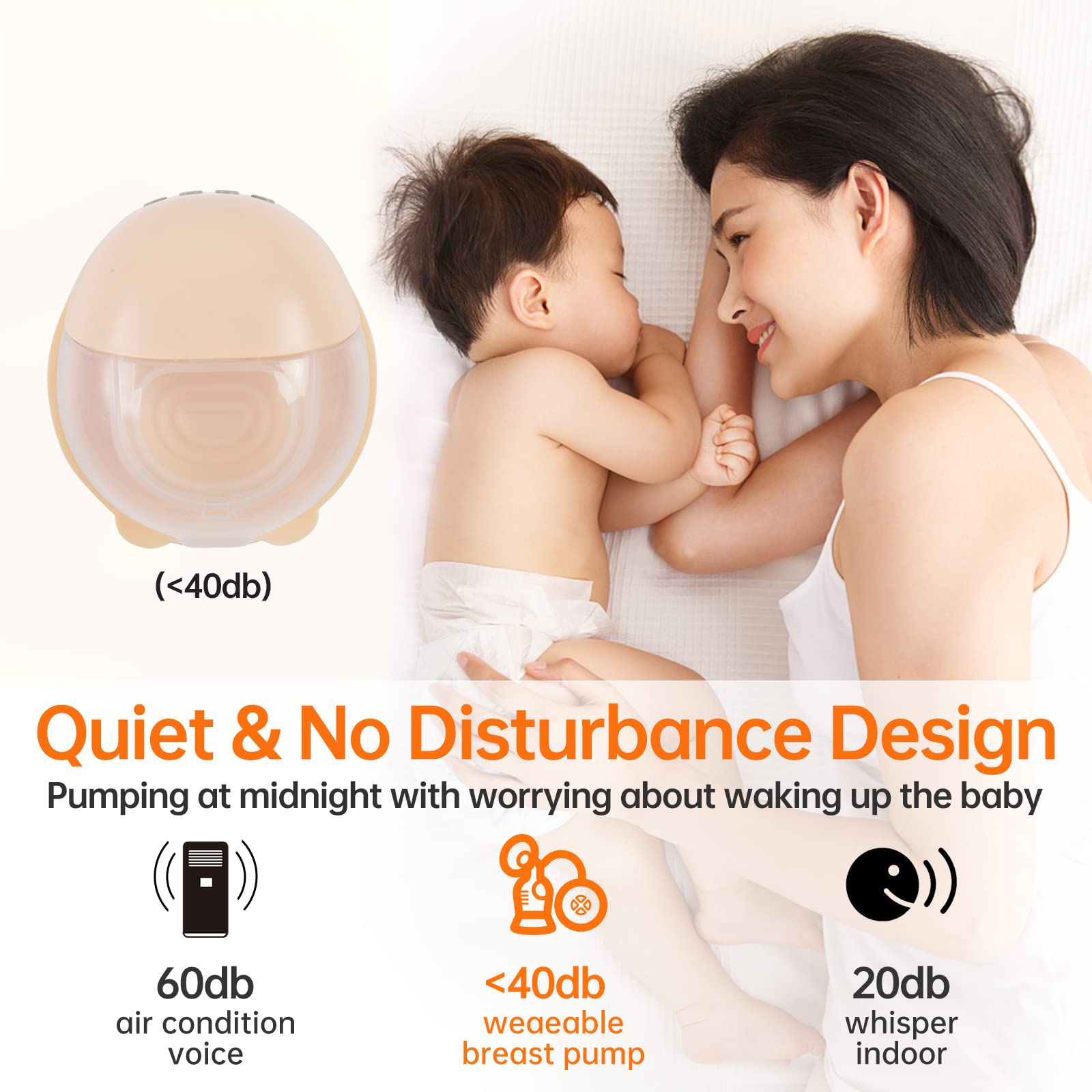 Wearable Electric in-Bra Breast Pump, Quiet & Hands-Free Rechargeable, Wireless Pain-Free Portable with 2 Modes 9 Levels & Strong Suction Power Painless, Timer and Memory Function Massage 24mm Flange