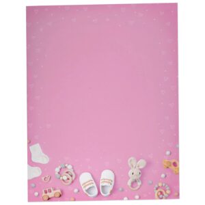 hill valley greetings classic gifts baby stationary paper - 60 sheets - great for baby shower invitations, announcements, letters, thank you (pink)