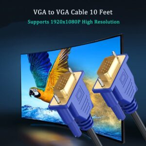 UVOOI VGA to VGA Cable 10FT, VGA Cord for Computer Monitor Gold-Plated SVGA Cable 1080P HD15 Male to Male