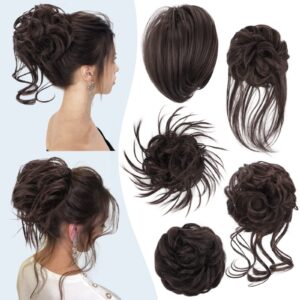 hmd 5 pieces messy hair bun hairpiece tousled updo for women hair extension ponytail scrunchies with elastic rubber band long updo messy hairpiece hair accessories set for women (6a)