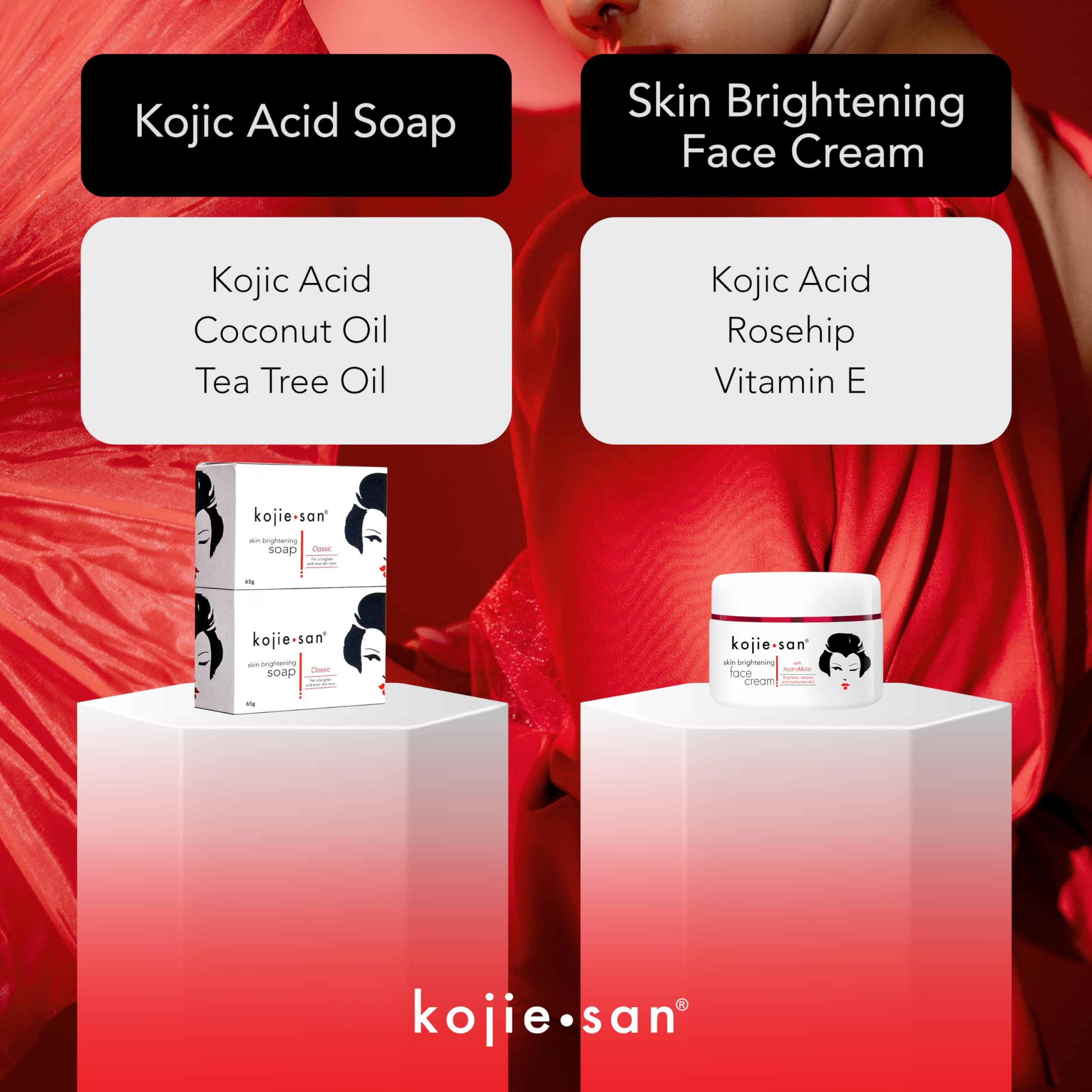 Kojie San Skin and Body Soap 2 Piece Set – Original Kojic Acid, Dark Spot Remover Soap Bar with Coconut & Tea Tree Oil – 65g x 2 Bars & 30g Face Cream