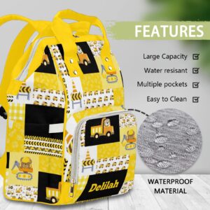 Personalized Diaper Bag Backpack Tote,Yellow Truck Quilt,Custom Diaper Bags for Shower Gift