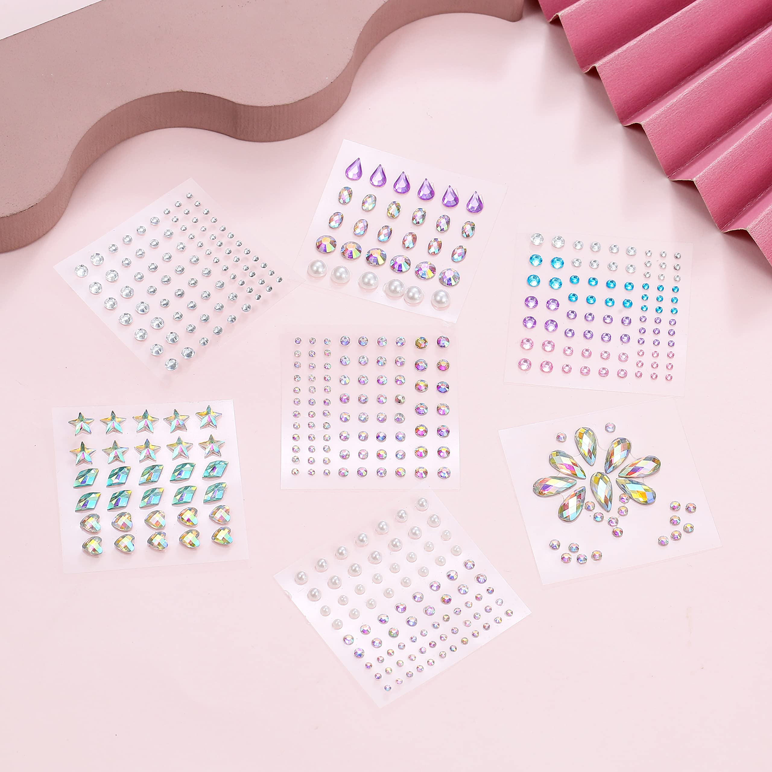 PLOMFOV Face Jewels for Glitter Makeup for Women Face Gems Stick On Rhinestones for Eyes Self-Adhesive Rhinestone Sticker Makeup Rhinestones for Makeup Face Gems Set A