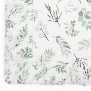 Organic Muslin Changing Pad Cover - Fitted Baby Changing Mat, Soft and Breathable, Eucalyptus Leaves, 16”x32”