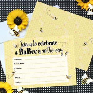 DISTINCTIVS Bumble Bee Baby Shower Party Invitations - BaBee on the Way - 10 Cards with Envelopes