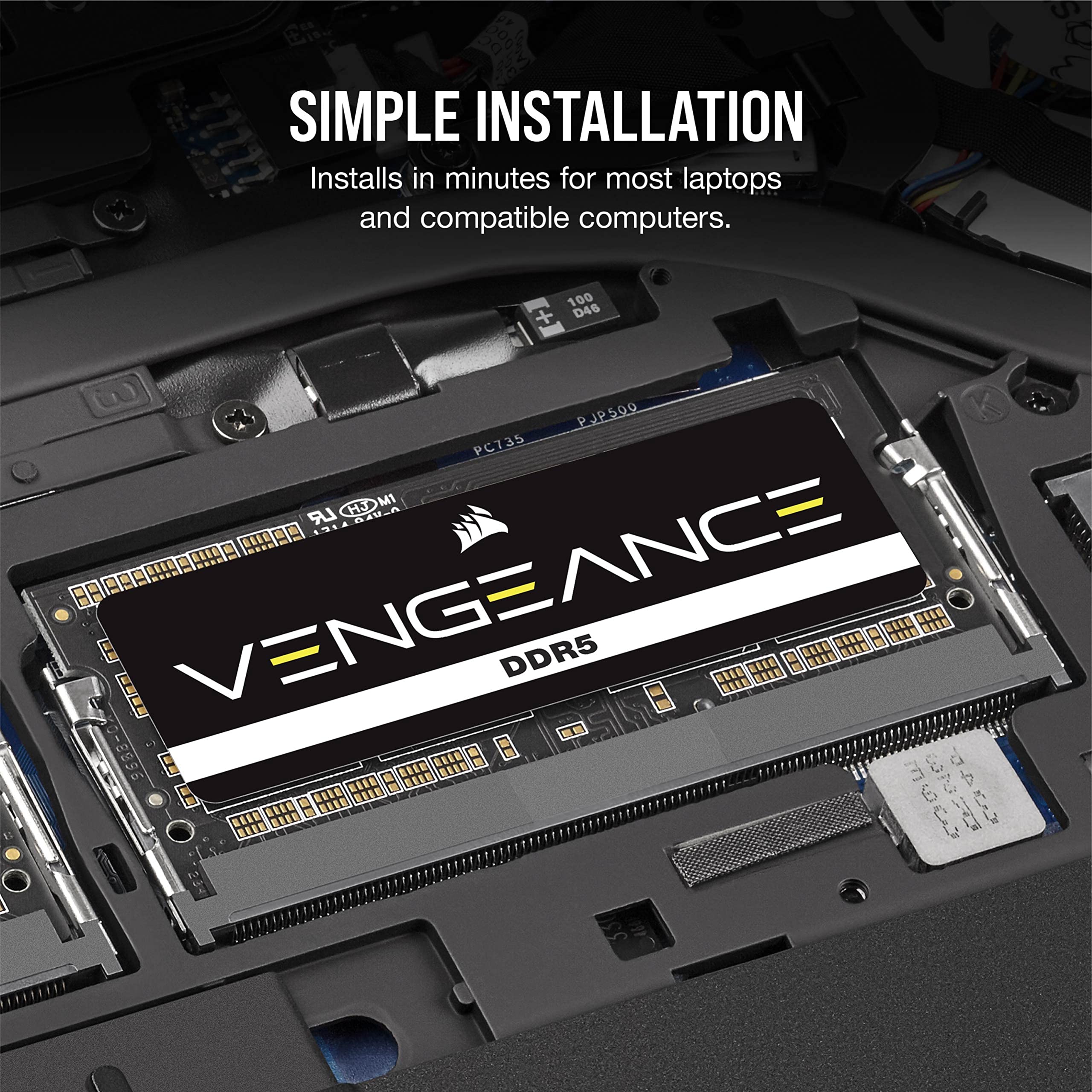 CORSAIR VENGEANCE SODIMM DDR5 RAM 32GB (2x16GB) 4800MHz CL40 Intel XMP iCUE Compatible Computer Memory - Black (CMSX32GX5M2A4800C40)