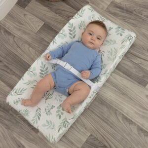 Organic Muslin Changing Pad Cover - Fitted Baby Changing Mat, Soft and Breathable, Eucalyptus Leaves, 16”x32”