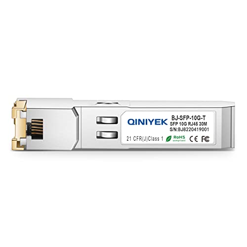 QINIYEK 10G SFP+ to RJ45 Transceiver, 10GBase-T Copper SFP+ Module for Cisco SFP-10G-T-S, Ubiquiti UniFi UF-RJ45-10G, MikroTik S+RJ10, Netgear AXM765, Fortinet, Cat.6a/7, up to 30m (Pack of 4)