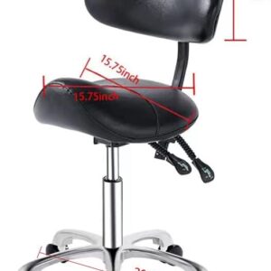 MWOSEN Saddle Stool Chair with Back Rolling Esthetician Seat for Salon Tattoo Shop Spa Facial lash Home Dentist Clinic Esthetician Chair(with Back Support, Black)