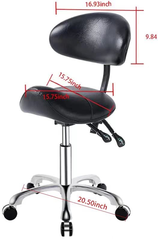 MWOSEN Saddle Stool Chair with Back Rolling Esthetician Seat for Salon Tattoo Shop Spa Facial lash Home Dentist Clinic Esthetician Chair(with Back Support, Black)