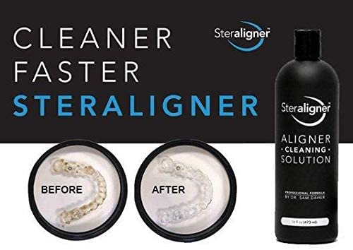 Steraligner® Aligner Tray Cleaning Solution | 16oz Bottle with Marked Cleaning Tray | Improves Dental Hygiene, Reduces Tartar, Removes Plaque | Healthier Teeth and Gums 2 Bottle Pack with Tray