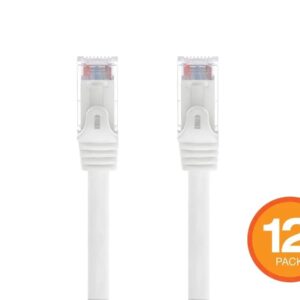 Monoprice Cat6 2ft White 12-Pk Patch Cable UTP 24AWG 550MHz Pure Bare Copper Snagless RJ45 Flexboot Series Ethernet Cable