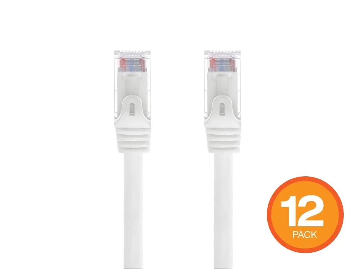 Monoprice Cat6 2ft White 12-Pk Patch Cable UTP 24AWG 550MHz Pure Bare Copper Snagless RJ45 Flexboot Series Ethernet Cable