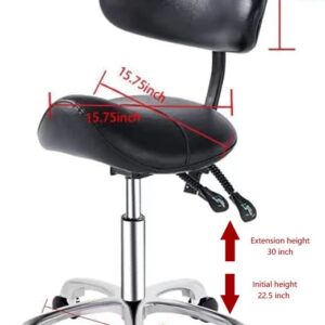 MWOSEN Saddle Stool Chair with Back Rolling Esthetician Seat for Salon Tattoo Shop Spa Facial lash Home Dentist Clinic Esthetician Chair(with Back Support, Black)