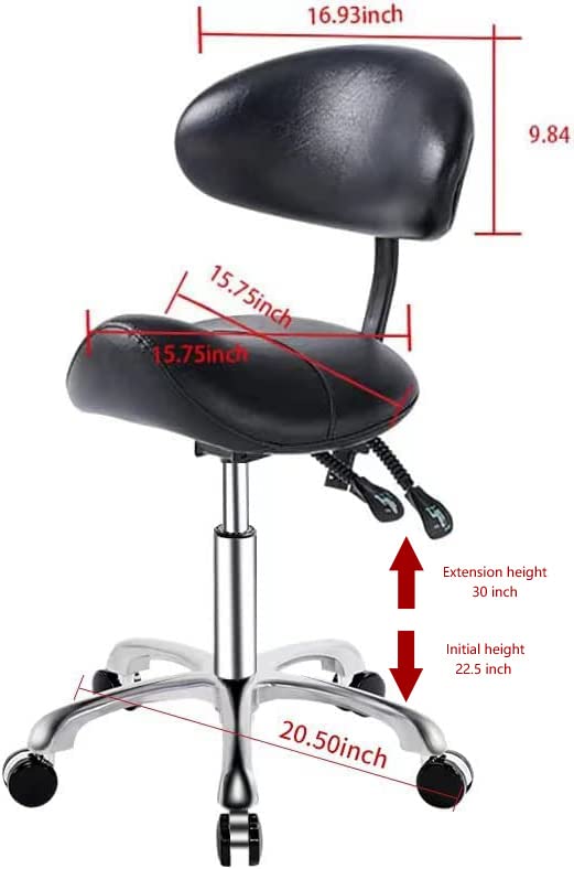 MWOSEN Saddle Stool Chair with Back Rolling Esthetician Seat for Salon Tattoo Shop Spa Facial lash Home Dentist Clinic Esthetician Chair(with Back Support, Black)