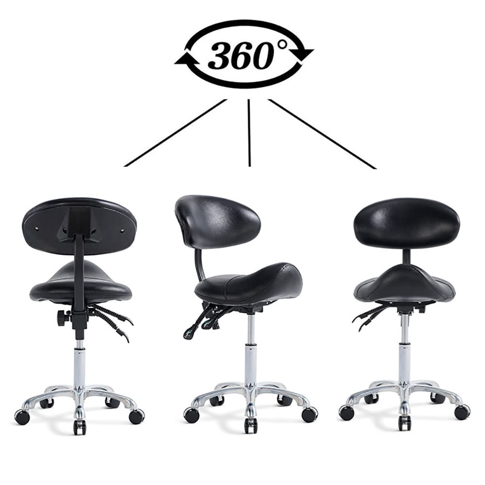 MWOSEN Saddle Stool Chair with Back Rolling Esthetician Seat for Salon Tattoo Shop Spa Facial lash Home Dentist Clinic Esthetician Chair(with Back Support, Black)