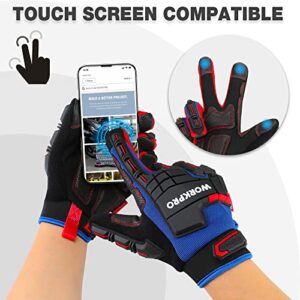 WORKPRO Heavy Duty Work Gloves, Synthetic Leather Impact Protection Working Gloves for Men, PVC Protection, Touch Screen, Terry Fabric, Non-Slip, Medium