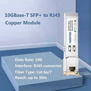 QINIYEK 10G SFP+ to RJ45 Transceiver, 10GBase-T Copper SFP+ Module for Cisco SFP-10G-T-S, Ubiquiti UniFi UF-RJ45-10G, MikroTik S+RJ10, Netgear AXM765, Fortinet, Cat.6a/7, up to 30m (Pack of 4)