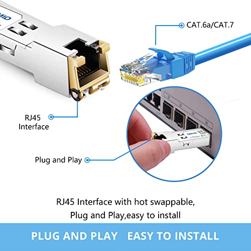 QINIYEK 10G SFP+ to RJ45 Transceiver, 10GBase-T Copper SFP+ Module for Cisco SFP-10G-T-S, Ubiquiti UniFi UF-RJ45-10G, MikroTik S+RJ10, Netgear AXM765, Fortinet, Cat.6a/7, up to 30m (Pack of 4)