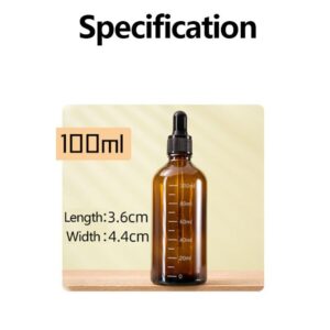 VASANA 3 PCS 3.4OZ Amber Glass Dropper Bottles with Graduated Scale Empty Refillable Travel Liquid Dispenser Glass Dropper Pipette Bottle Vial Container 100ML