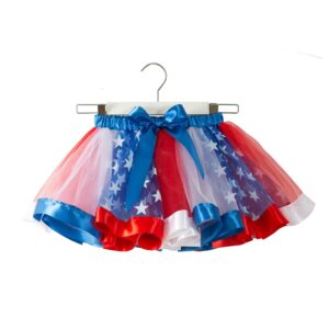 ENASGLOO Girls 4th of July American US Flag Tutu Skirts with Red White Blue Stars Necklace Patriotic Hair Bows Clips