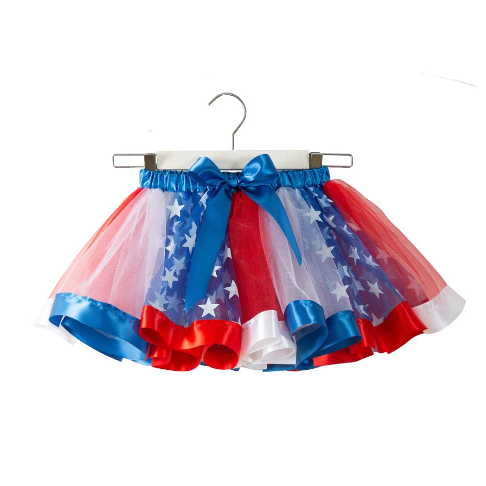 ENASGLOO Girls 4th of July American US Flag Tutu Skirts with Red White Blue Stars Necklace Patriotic Hair Bows Clips