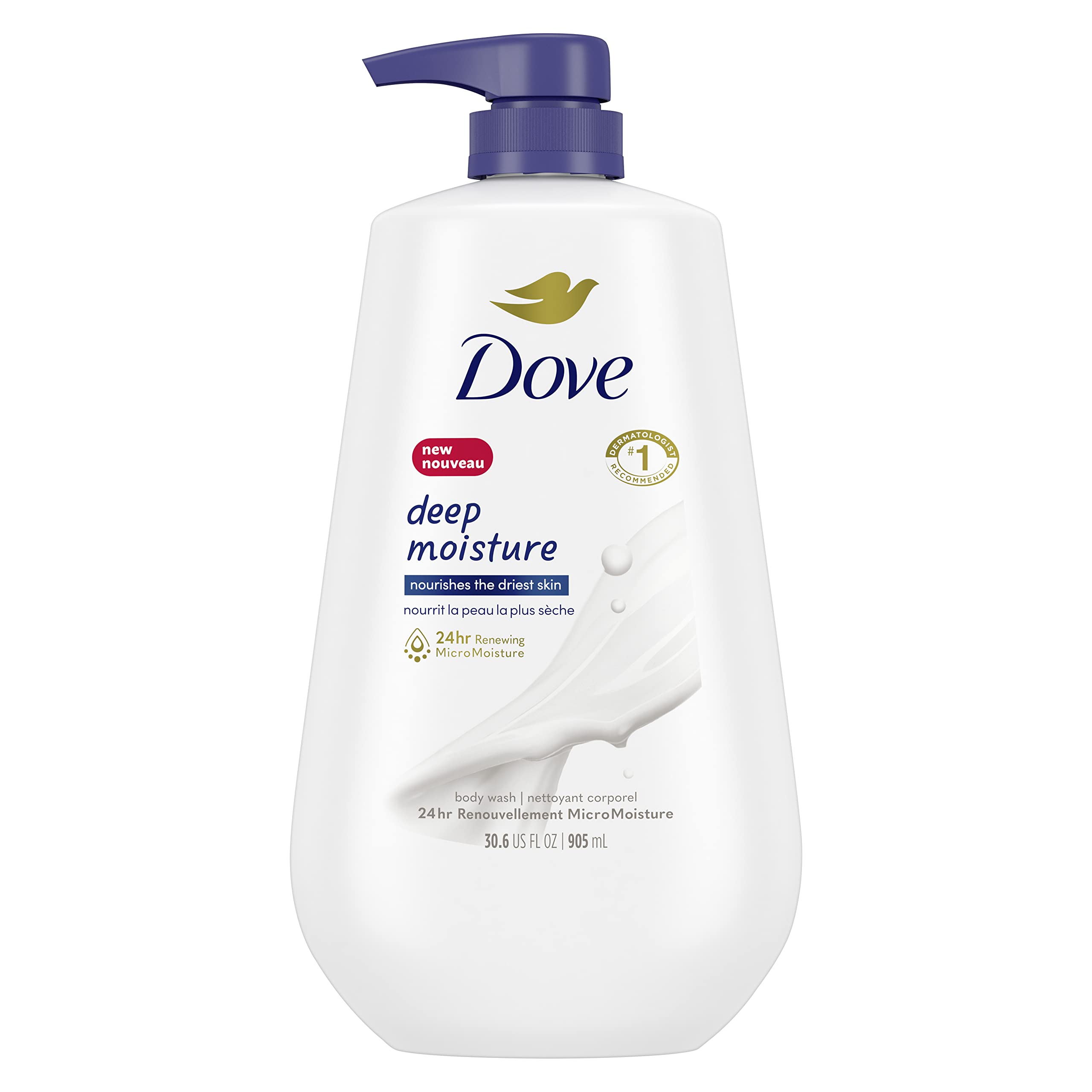 Dove Body Wash with Pump with Skin Natural Nourishers Instantly Soft Skin and Lasting Nourishment Deep Moisture Cleanser Effectively Washes Away Bacteria While Nourishing Your Skin 34 oz (Pack of 3)