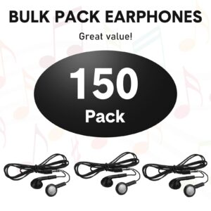 Konohan 150 Packs Earbuds Bulk Earphones with 3.5 mm Headphones Wired in Ear Earbud Wired Earphone for Classroom School Adult Kids Students Travel Library Individually Packed(Black)