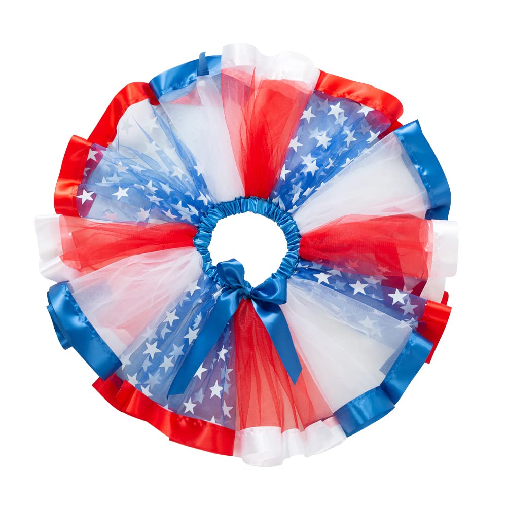 ENASGLOO Girls 4th of July American US Flag Tutu Skirts with Red White Blue Stars Necklace Patriotic Hair Bows Clips