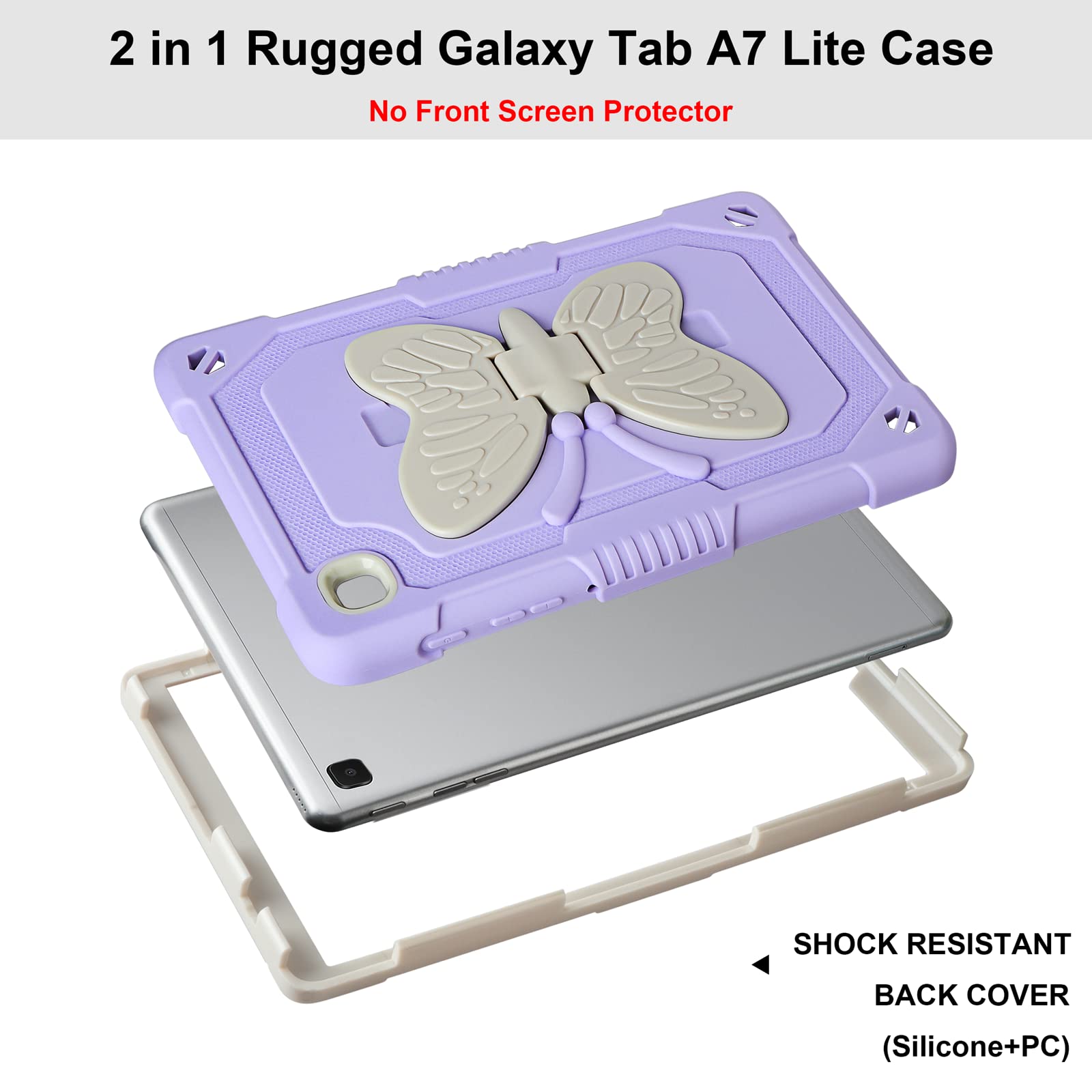 VOFUOE for Samsung Galaxy Tab A7 Lite Case 2021 with Kickstand Butterfly Wings 2 in 1 Heavy Duty Shockproof Protective Tablet Cover Kids Girls for Galaxy Tab A7 Lite 8.3 Inch SM-T220/T225 - Purple