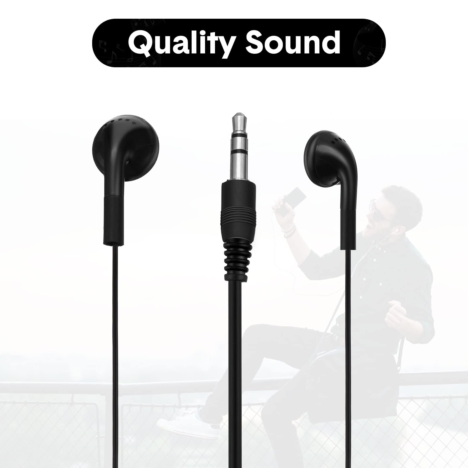 Konohan 150 Packs Earbuds Bulk Earphones with 3.5 mm Headphones Wired in Ear Earbud Wired Earphone for Classroom School Adult Kids Students Travel Library Individually Packed(Black)