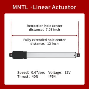 Stroke 125mm 40N IP54 Stroke 4.92" Force 8.81 lbs High-Speed 0.6"/sec Linear Actuator 12v Linear Motion actuators Linear servo for Fan Blades Cabinets Home Automation…with Mounting Brackets