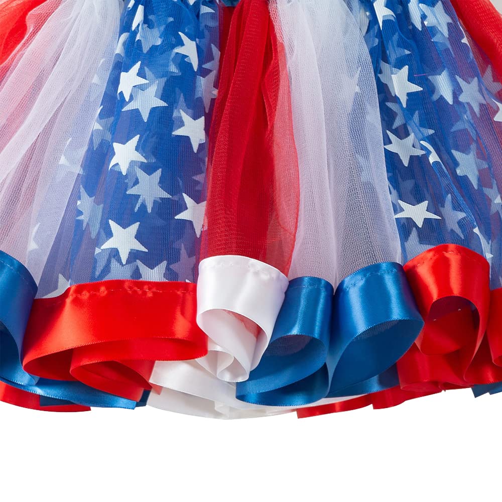 ENASGLOO Girls 4th of July American US Flag Tutu Skirts with Red White Blue Stars Necklace Patriotic Hair Bows Clips