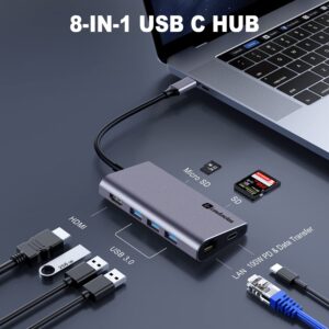 USB C Hub Ethernet Multiport Adapter, LasAnclas 8-in-1 USB C Docking Station 4K HDMI, 100W PD, 3 USB 3.0, 1Gbps LAN USB C Dongle, SD/TF Reader USB C Dock for MacBook Air/Pro,iPad Pro 2021