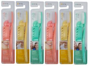 samjung wangta soft toothbrush, 6 pack (pastel white) – best manual toothbrush for maximum, efficient cleaning and sensitive gums and teeth