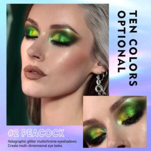 MAKI YIKA Glitter Eyeshadow Green Liquid Multichrome Eyeshadows Long Lasting, Metallic Chameleon Eye Shadow Smudgeproof Holographic Multi-Dimensional Eye Looks (#2 Peacock)