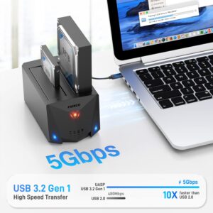 FIDECO USB 3.2 Gen 1 to Hard Drive Docking Station, Hard Drive Dock for 2.5 or 3.5 inch SATA I/II/III HDD SSD with Hard Drive Duplicator/Offline Clone Function and 2 USB Cables, Support UASP