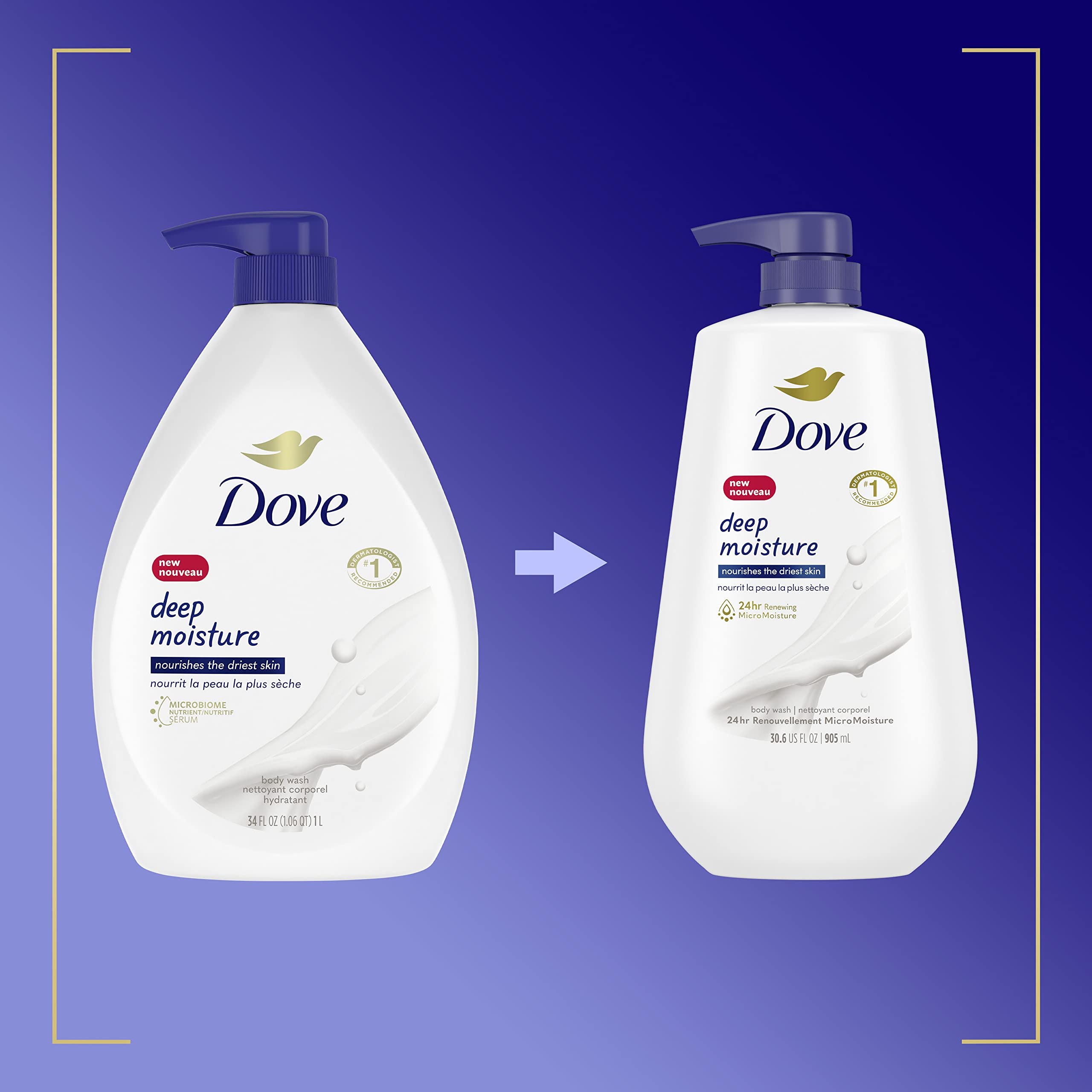 Dove Body Wash with Pump with Skin Natural Nourishers Instantly Soft Skin and Lasting Nourishment Deep Moisture Cleanser Effectively Washes Away Bacteria While Nourishing Your Skin 34 oz (Pack of 3)