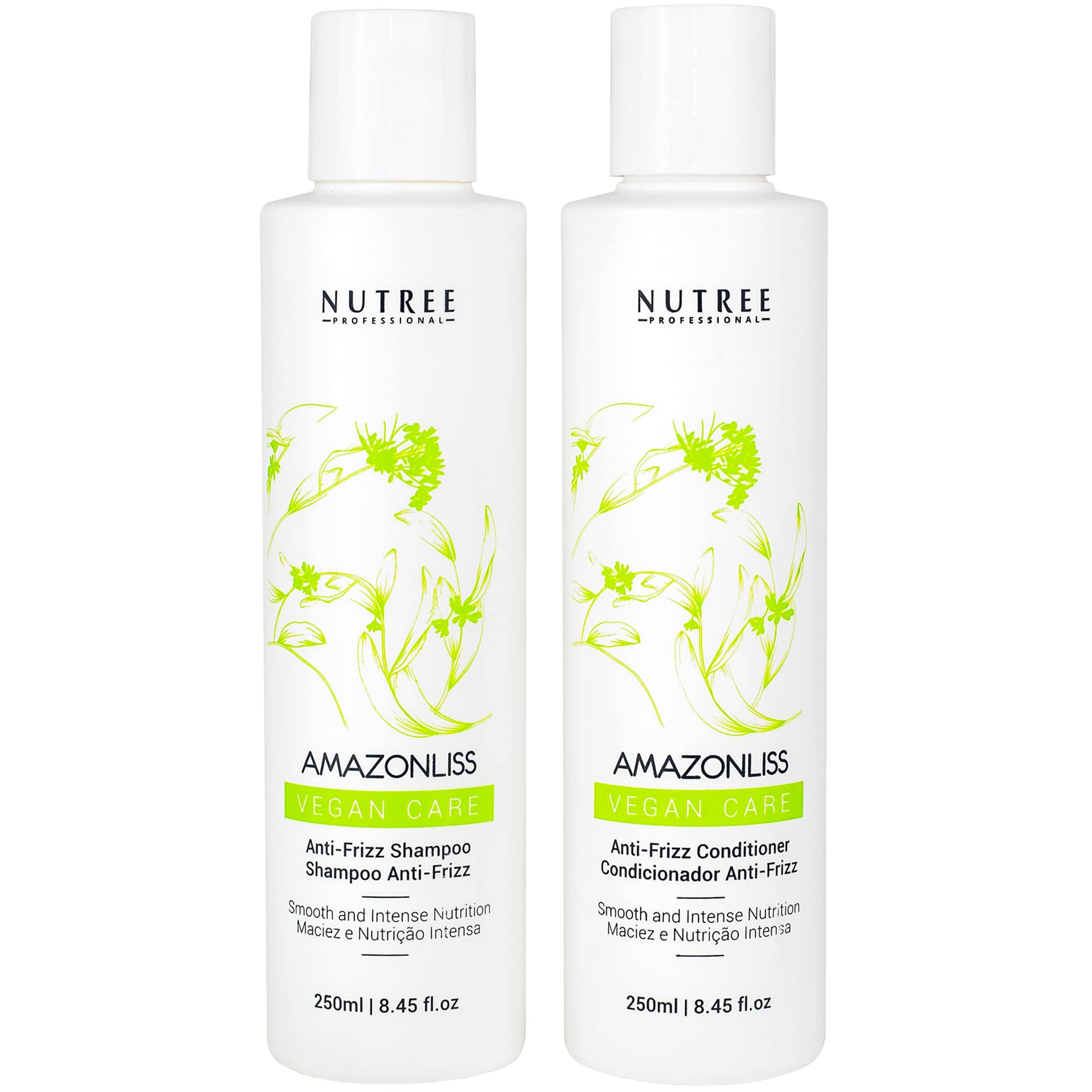 Amazonliss Brazilian Treatment Natural Shampoo & Conditioner Set For Keratin-Treated Hair - Anti-Frizz - Enhances Smoothness & Shiner - Formaldehyde Free,Eliminates Curls and Frizz Vegan,8.45 fl.oz