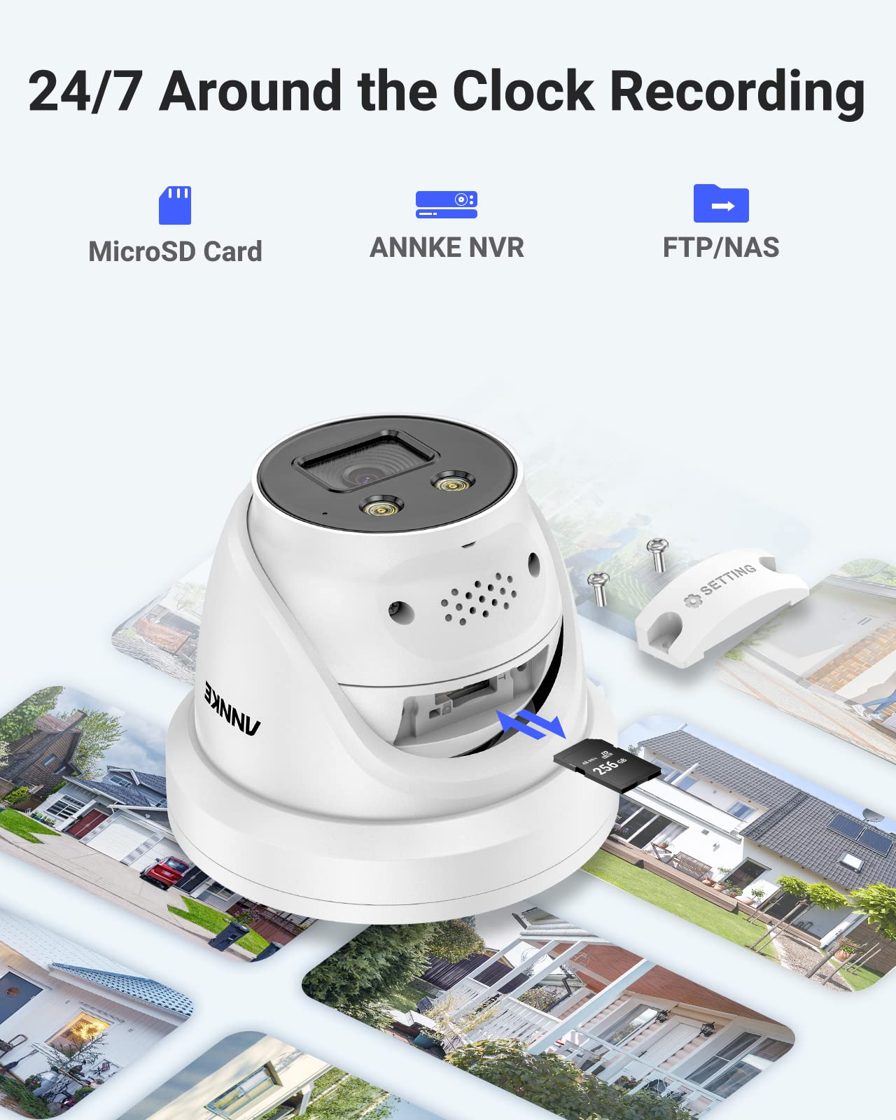 ANNKE AC800 4K Turret POE Camera, Ultra HD Outdoor Security IP Camera with Strobe & Spotlight Alarms, Human/Vehicle Detection, Two-Way Audio, Compatible with Alexa, Up to 256GB MicroSD Card