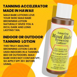 Maui Babe Browning Lotion for Beautiful Natural Tan 8fl oz - Seals Your Tan - Tanning Accelerator Made in Hawaii - Bundled with Moshify Travel Pouch (1 Pack)