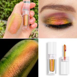 MAKI YIKA Glitter Eyeshadow Gold Liquid Multichrome Eyeshadows Long Lasting, Metallic Chameleon Eye Shadow Smudgeproof Holographic Multi-Dimensional Eye Looks (#7 Bronzer)