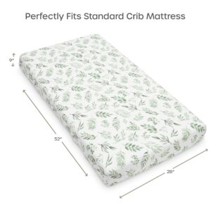 Organic Muslin Fitted Crib Sheet - Organic Crib Sheet for Standard Crib and Toddler Mattresses, Soft and Breathable, Eucalyptus Leaves, 28”x52”