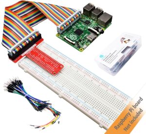 adeept raspberry pi gpio breakout, t-type gpio expansion board +830 points solderless breadboard+65pcs jumper cables +40pin rainbow ribbon cable, raspberry pi gpio expansion kit