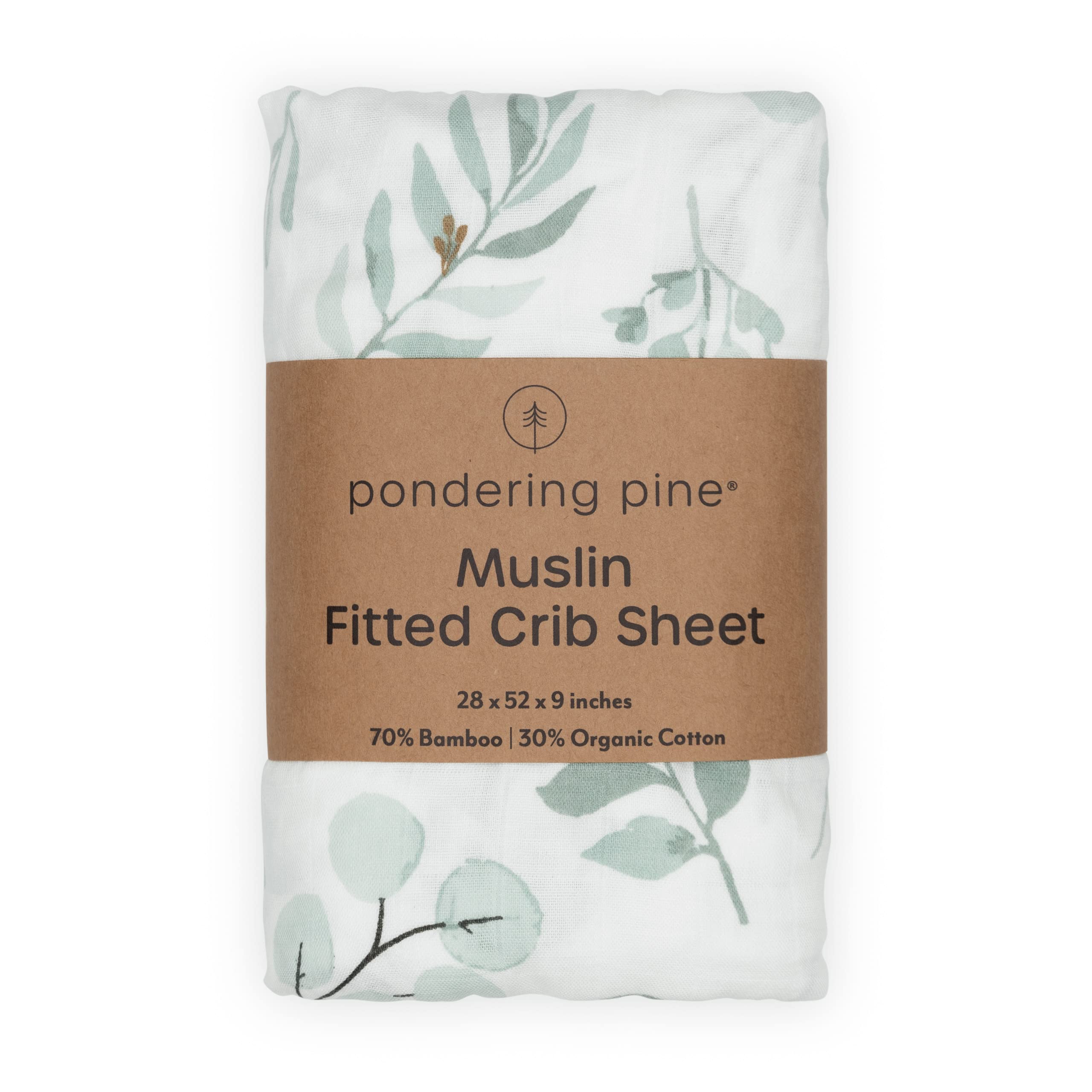 Organic Muslin Fitted Crib Sheet - Organic Crib Sheet for Standard Crib and Toddler Mattresses, Soft and Breathable, Eucalyptus Leaves, 28”x52”