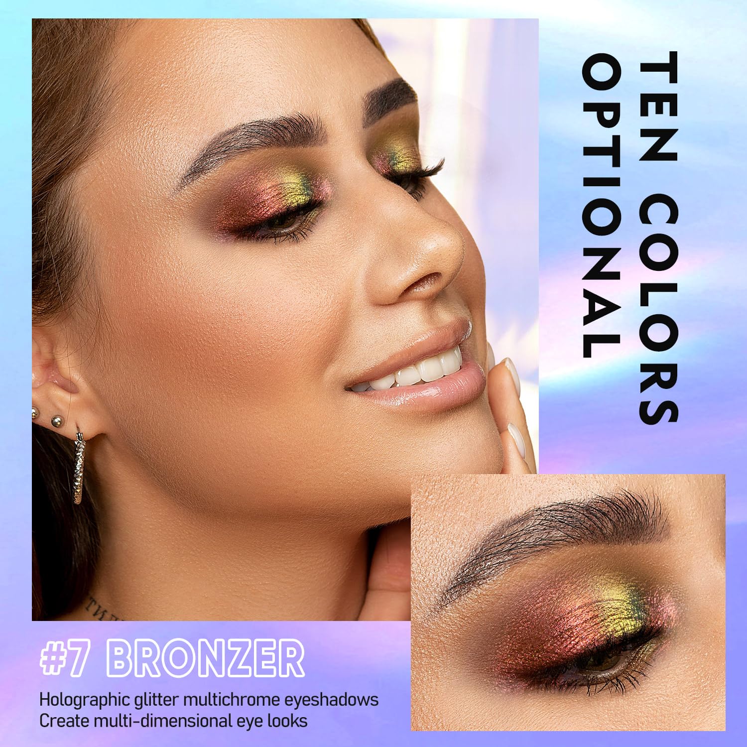 MAKI YIKA Glitter Eyeshadow Gold Liquid Multichrome Eyeshadows Long Lasting, Metallic Chameleon Eye Shadow Smudgeproof Holographic Multi-Dimensional Eye Looks (#7 Bronzer)